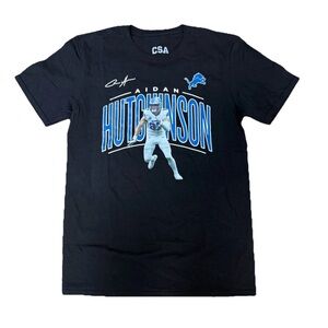 NWT DETROIT LIONS Aidan Hutchinson T-Shirt Adult Size Black Short Sleeve NFL Tee